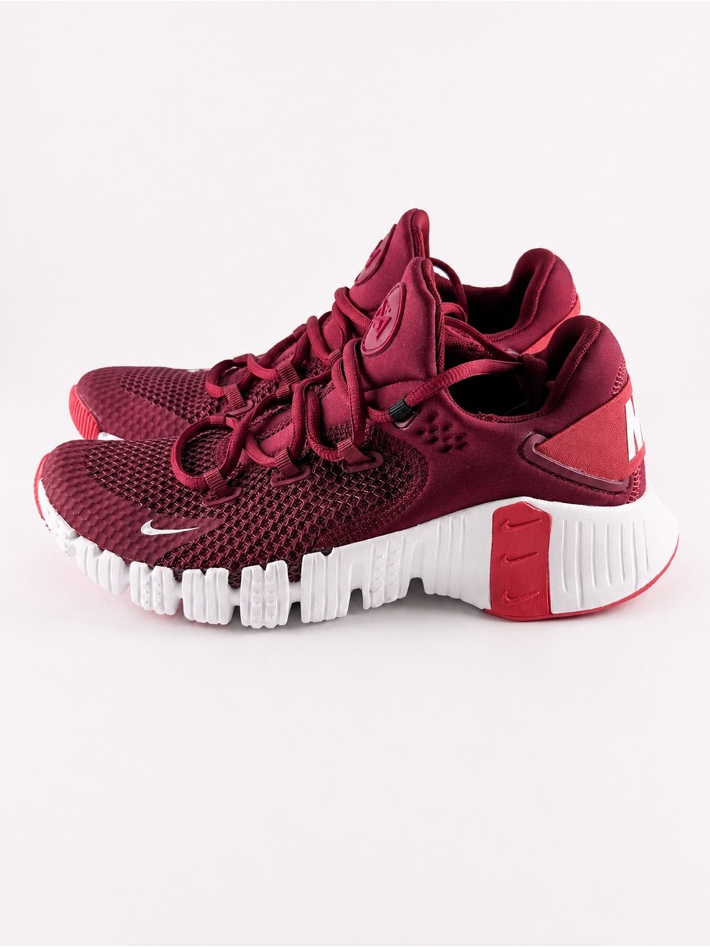 Size 6.5W- Nike Metcon 5 Maroon and White Training Sneakers